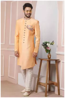 Orange embroidered art silk sherwani