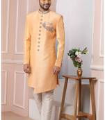 Orange embroidered art silk sherwani