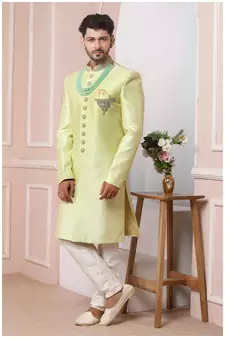 Green embroidered art silk sherwani