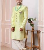 Green embroidered art silk sherwani