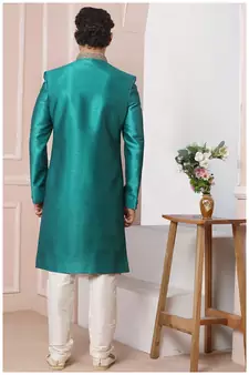 Green embroidered art silk sherwani