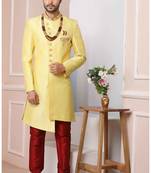 Yellow embroidered art silk sherwani