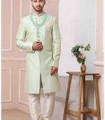 Green embroidered art silk sherwani