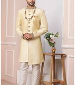 Fawn embroidered art silk sherwani
