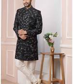 Black embroidered art silk sherwani