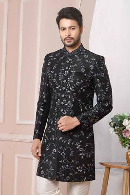 Black embroidered art silk sherwani 2