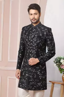 Black embroidered art silk sherwani
