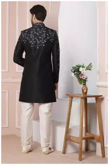 Black embroidered art silk sherwani