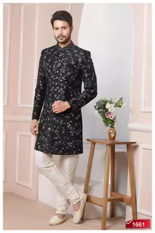 Black embroidered art silk sherwani