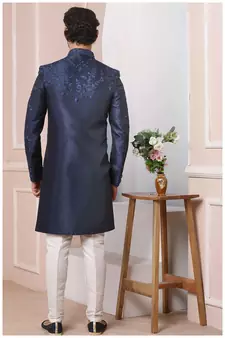 Blue embroidered art silk sherwani