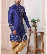 Blue embroidered art silk sherwani