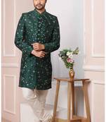Green embroidered art silk sherwani