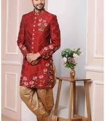 Maroon embroidered art silk sherwani