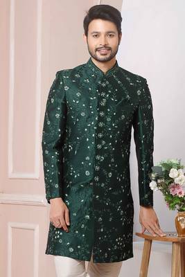 Green embroidered art silk sherwani 2