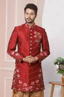 Maroon embroidered art silk sherwani