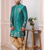Green embroidered art silk sherwani