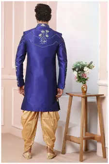 Blue embroidered art silk sherwani