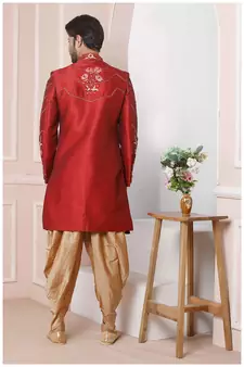 Maroon embroidered art silk sherwani
