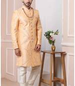 Beige embroidered art silk sherwani