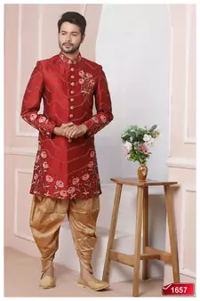 Maroon embroidered art silk sherwani