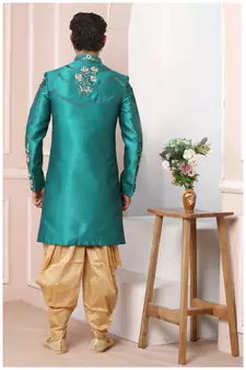 Green embroidered art silk sherwani