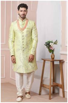 Green embroidered art silk sherwani