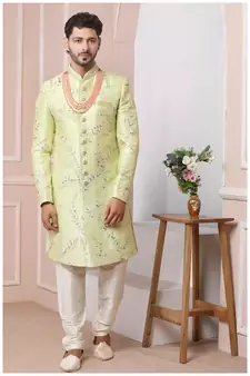 Green embroidered art silk sherwani
