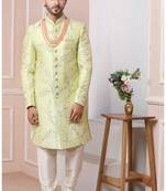 Green embroidered art silk sherwani
