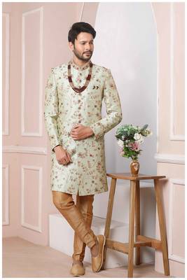 Green embroidered art silk sherwani 1