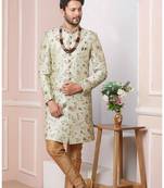 Green embroidered art silk sherwani