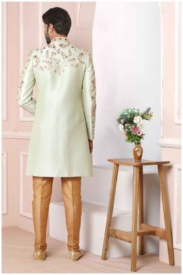 Green embroidered art silk sherwani 3
