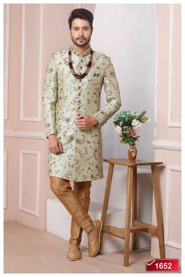 Green embroidered art silk sherwani 4