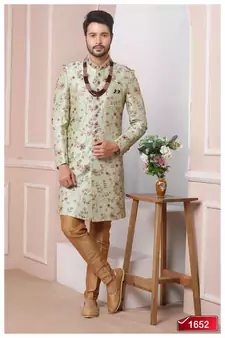 Green embroidered art silk sherwani