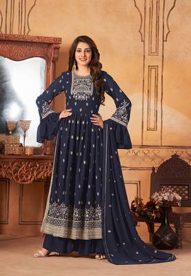 Navy Blue embroidered faux georgette salwar kameez 1