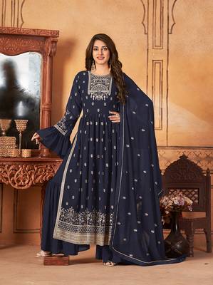 Navy Blue embroidered faux georgette salwar kameez 2