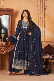 Navy Blue embroidered faux georgette salwar kameez