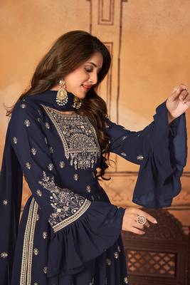 Navy Blue embroidered faux georgette salwar kameez 3