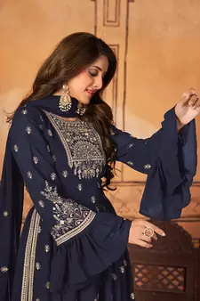 Navy Blue embroidered faux georgette salwar kameez