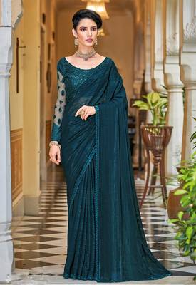 Teal woven pure art silk saree with blouse 1