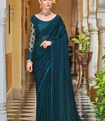 Teal woven pure art silk saree with blouse