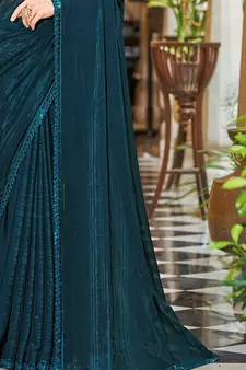 Teal woven pure art silk saree with blouse