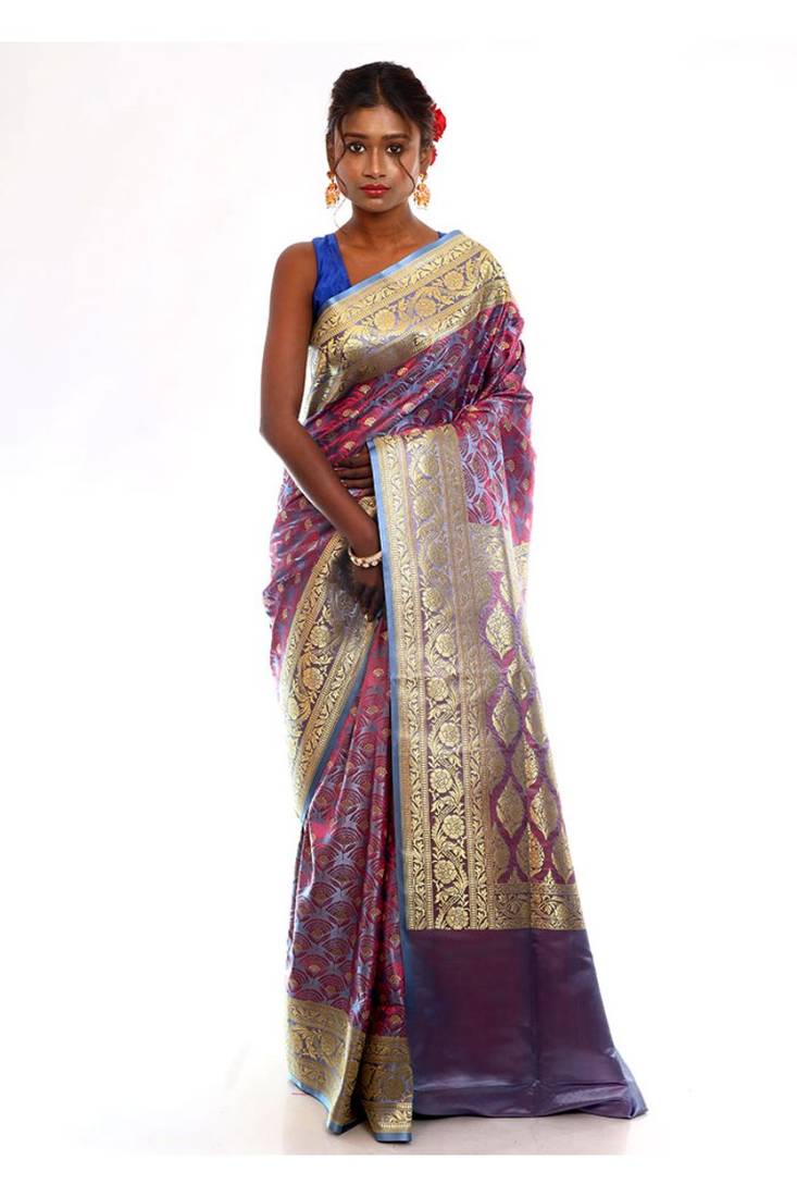 Mauve Tanchoi Banarasi Saree With Blouse Piece