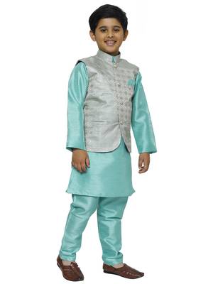 Green Stripes SIlk Jacquard Kurta Pajama Set // Traditional Wear 3