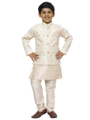 Peach Stripes SIlk Jacquard Kurta Pajama Set // Traditional Wear 1