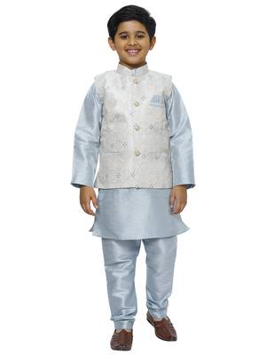 Light Blue Stripes SIlk Jacquard Kurta Pajama Set // Traditional Wear 1