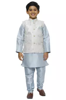 Light Blue Stripes SIlk Jacquard Kurta Pajama Set // Traditional Wear