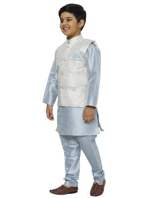 Light Blue Stripes SIlk Jacquard Kurta Pajama Set // Traditional Wear 2