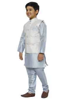 Light Blue Stripes SIlk Jacquard Kurta Pajama Set // Traditional Wear