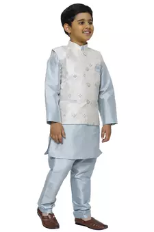 Light Blue Stripes SIlk Jacquard Kurta Pajama Set // Traditional Wear