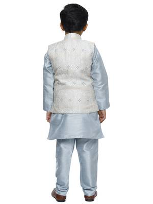 Light Blue Stripes SIlk Jacquard Kurta Pajama Set // Traditional Wear 4
